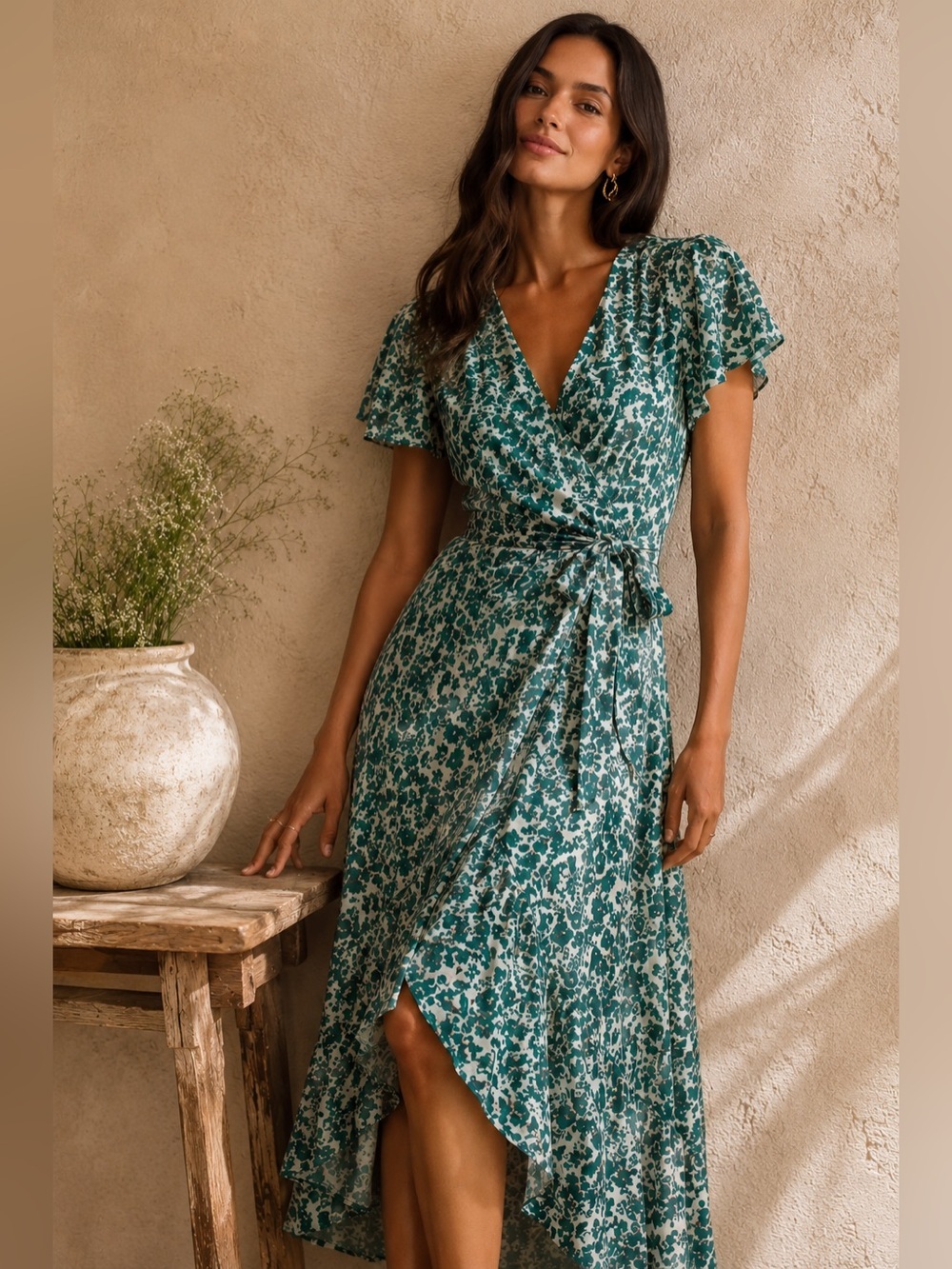 Suncoo Paris floral midi wrap waist belt